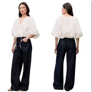 NEW Rebecca Taylor Puff Cuffs Short Sleeve Priya Bubble Top White Size: XS